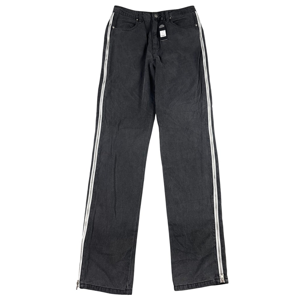 Fashion Nova Zip It Up Straight Leg Jeans Black Womens Size 11 High Rise New